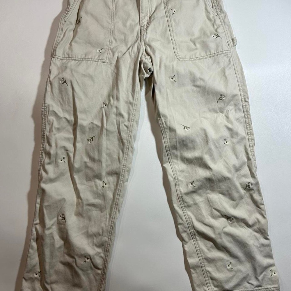 Old Navy High Rise Straight Leg Pants Womens Size 10 Khaki Floral Embroidered